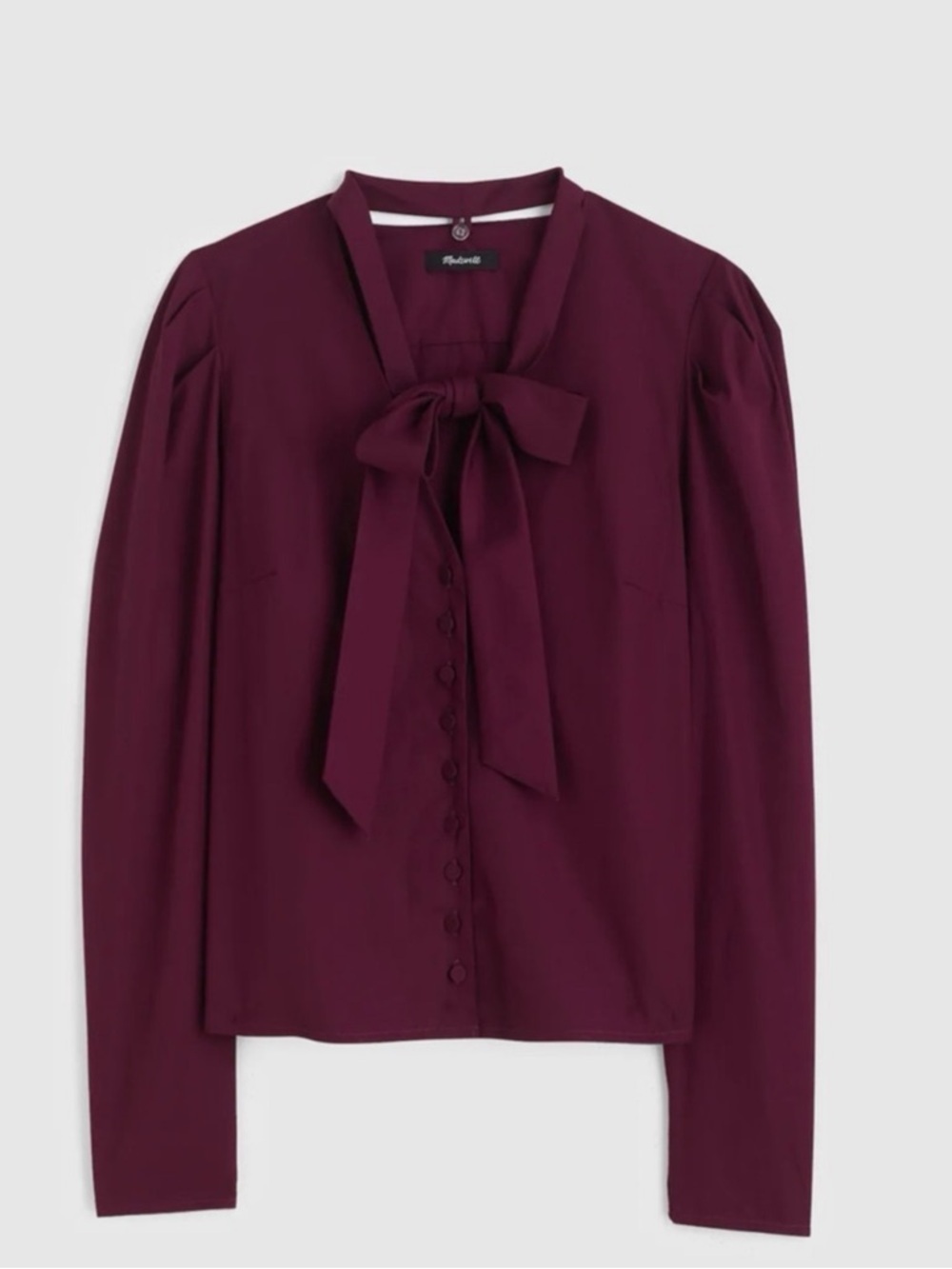 Madewell V-Neck Button-Front Top Dark Pomegranate Purple Tie Neck Size XS NWT - Picture 4 of 11